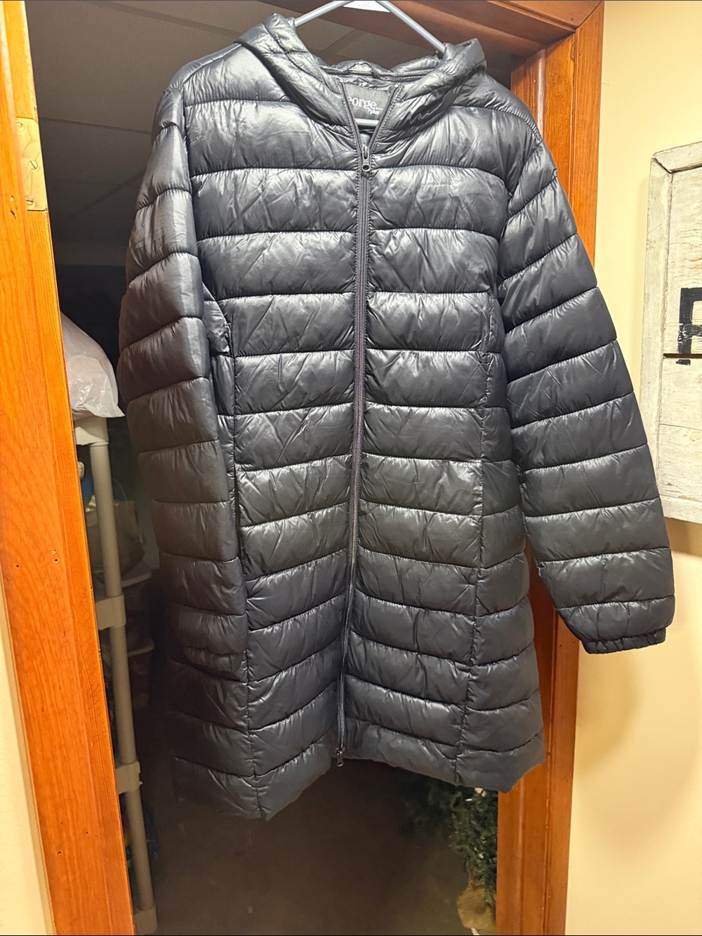 George Black Long Hooded Puffer Coat